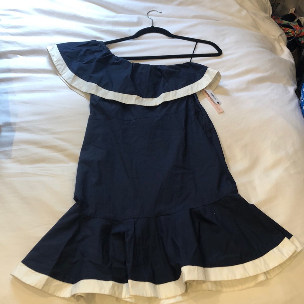 NWT Aqua Navy One Shoulder Dress